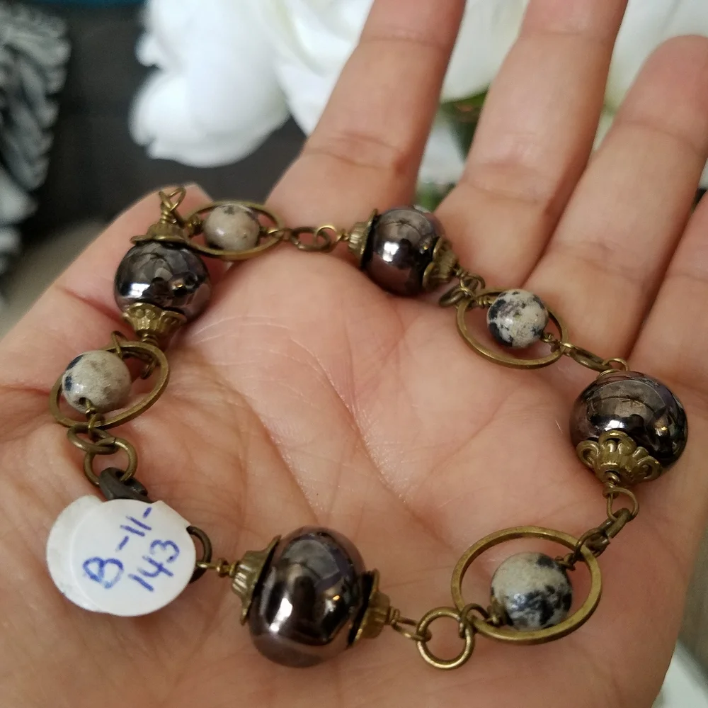 Genuine Gemstone Mixed Media Bracelet - Handmade NWT - Picture 2 of 8